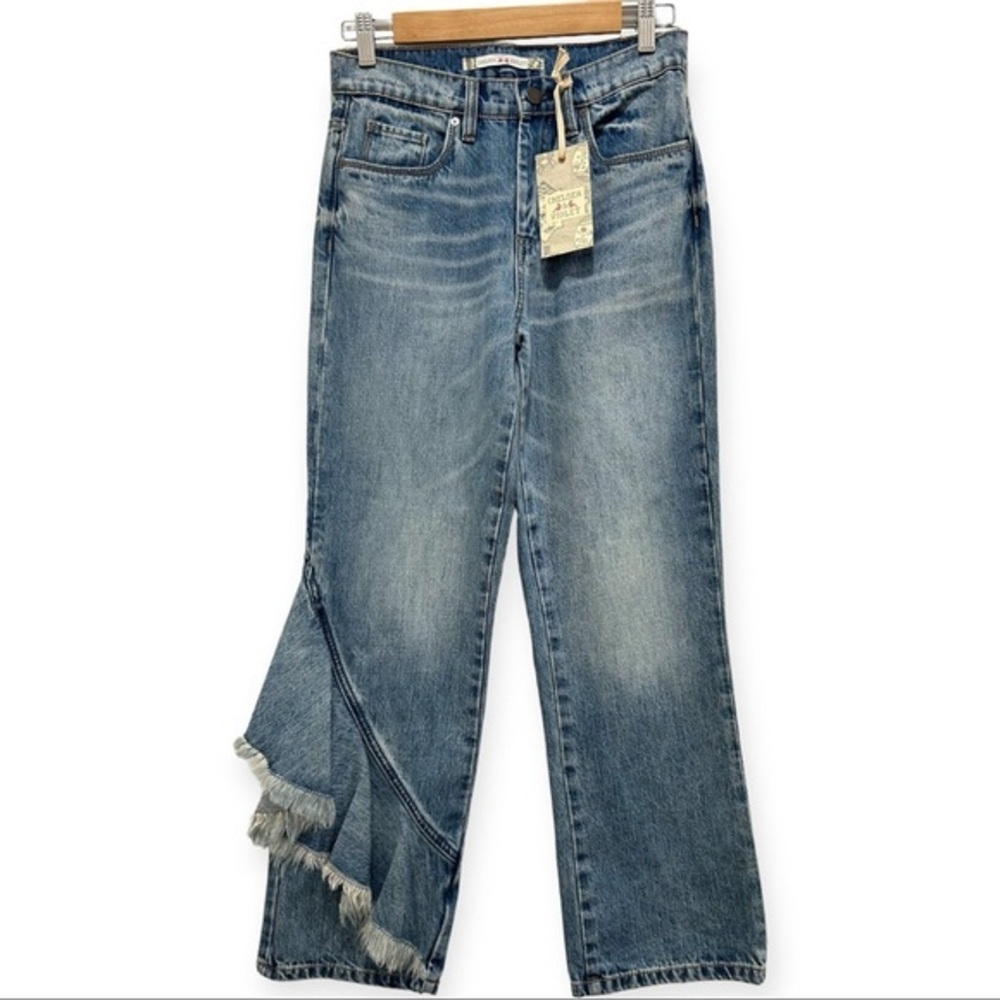 NWT chelsea violet Jean Women 26 Blue denim straight Ruffle jeans